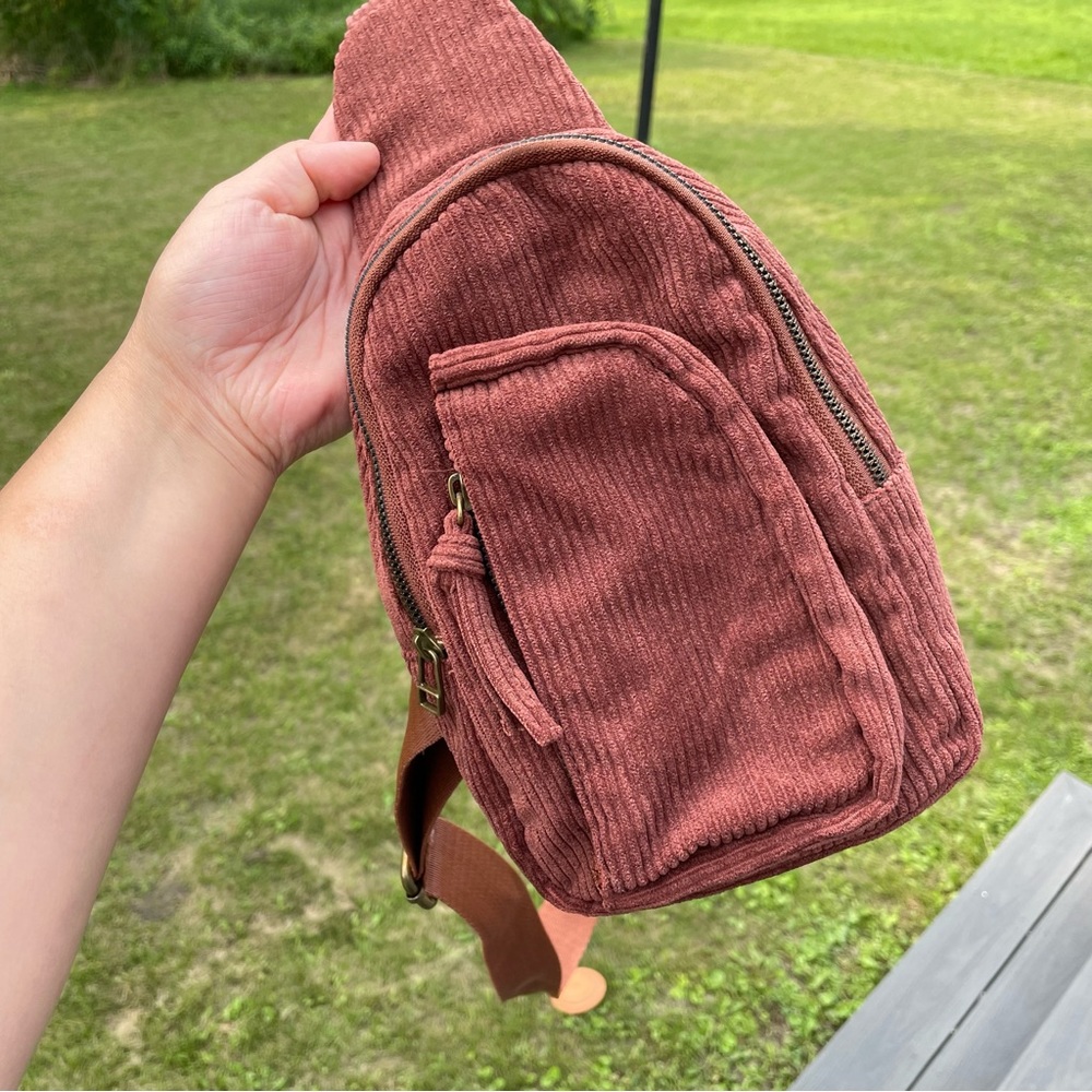 Brown Corduroy Crossbody Sling Bag